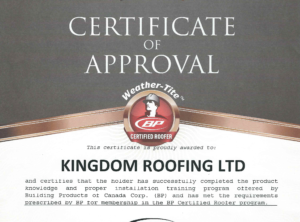 Certificate of Approval – Certified Roofer BP