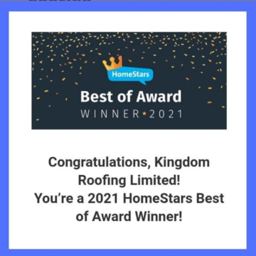Kingdom Roofing Awarded 2021 HomeStars Best of Award Winner!